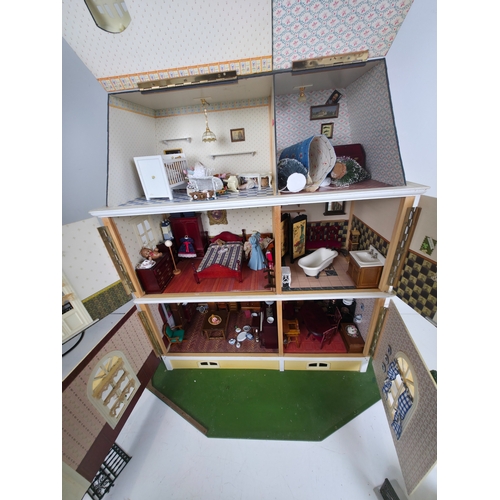 152 - Large Three Story Dolls House with Balconies and Interior Detail and Accessories Illuminated
