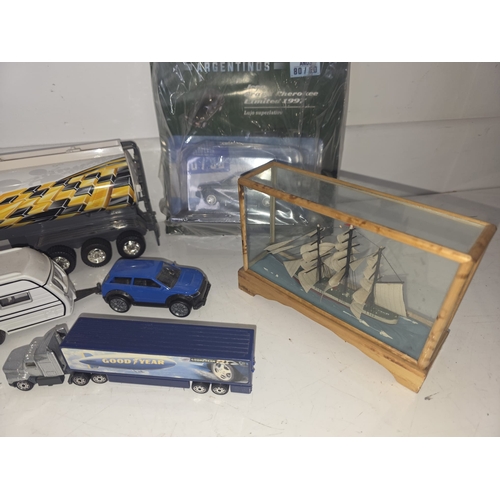 157 - Mixed Die-Cast Vehicles, Toy Truck & Model Ship Display
