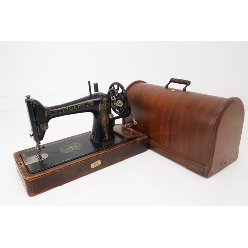 164 - Cased Singer Model 66 Hand Sewing Machine with Sphinx Decals