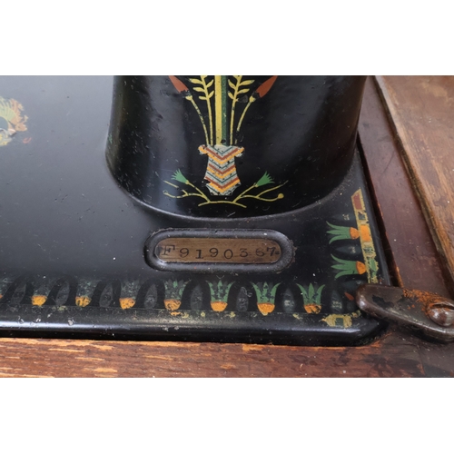 164 - Cased Singer Model 66 Hand Sewing Machine with Sphinx Decals