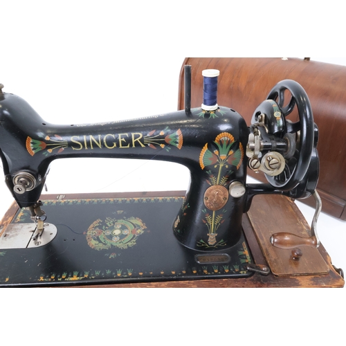 164 - Cased Singer Model 66 Hand Sewing Machine with Sphinx Decals