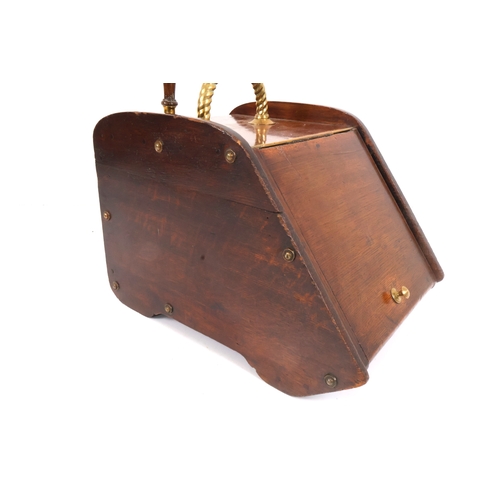 166 - Victorian or Edwardian English oak Coal box with Brass Rope Handle