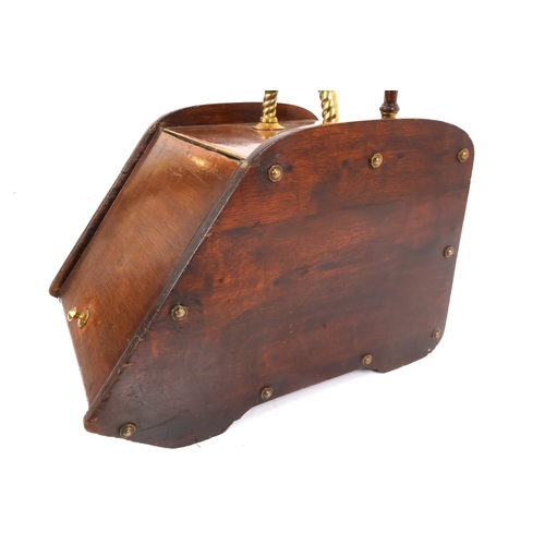 166 - Victorian or Edwardian English oak Coal box with Brass Rope Handle