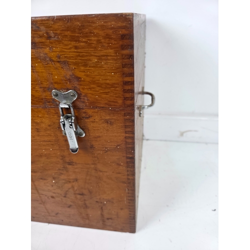 180 - Large Vintage Wooden Tool or Instrument Storage Case with Metal Clasps and Dovetail Joints