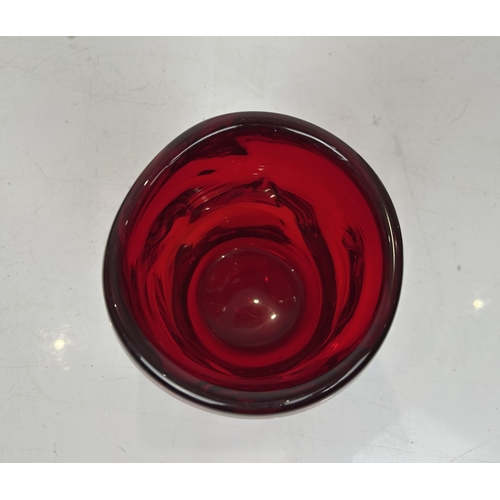 189 - Heavy Red Knobbly Glass Vase in the manner of whitefriars