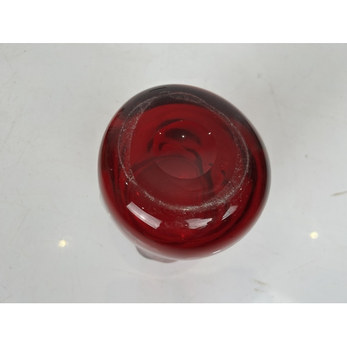 189 - Heavy Red Knobbly Glass Vase in the manner of whitefriars