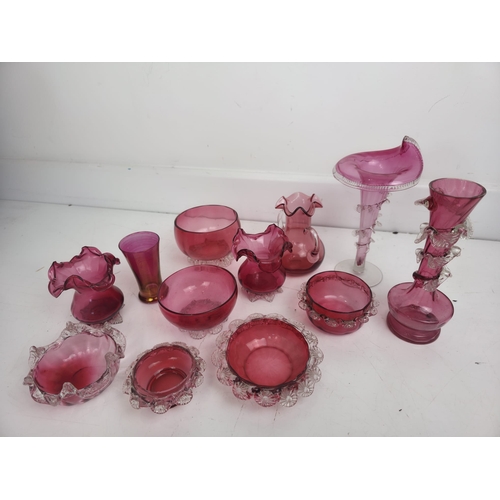 190 - Collection of Cranberry Glass Bowls, Vases & Decorative Pieces