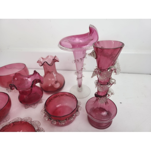 190 - Collection of Cranberry Glass Bowls, Vases & Decorative Pieces