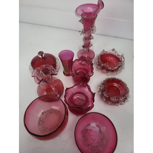 190 - Collection of Cranberry Glass Bowls, Vases & Decorative Pieces