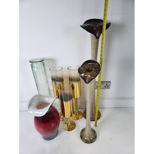 196 - Group of Decorative Art Glass Vases and Flared Floor Vessels, likely Murano