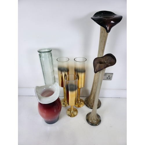 196 - Group of Decorative Art Glass Vases and Flared Floor Vessels, likely Murano