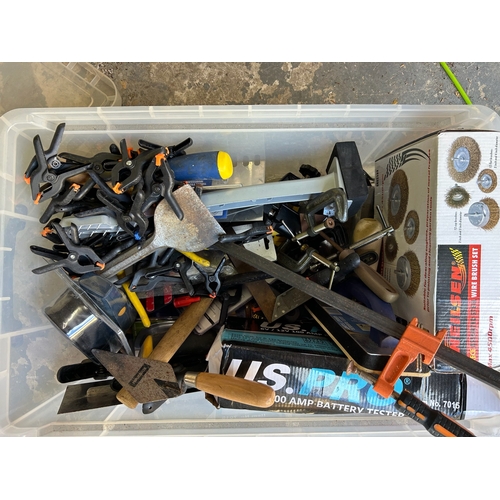 21 - Two Large Boxes of Tools including Spanners, Sockets, Heavy Duty Drill Bits, Clamps, Chisels, Electr... 