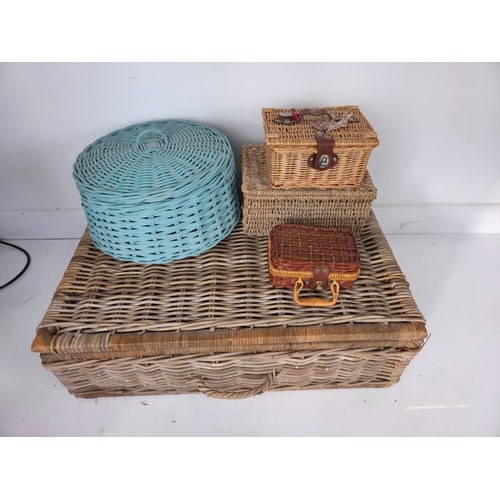215 - Collection of Wicker Baskets and Storage Hampers of Varying Size Plus Bric a Brac and Sewing Content... 