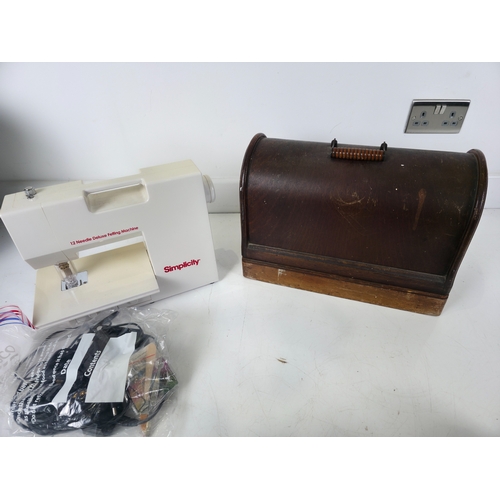 221 - Simplicity 12-Needle Deluxe Felting Machine with Accessories & Vintage Cased Singer Sewing Machine
