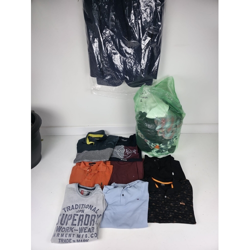 231 - Large collection of Mens Branded Clothing & a Moss Suit