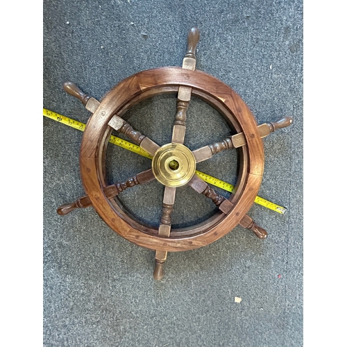 235 - Quality Reproduction Hardwood Ships Wheel, Brass Centre