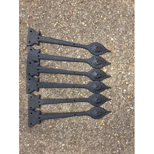 43 - Set of Six Large Heavy Iron Gate Straps / False Hinges