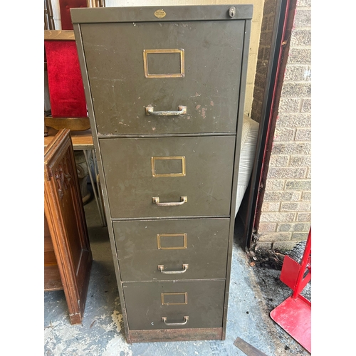 54 - Vintage Art Metal Steel Four-Drawer Filing Cabinet, London S.W.1 full of tools etc