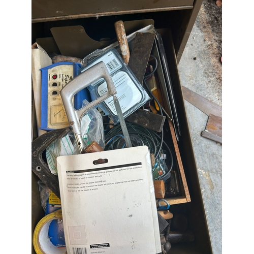 54 - Vintage Art Metal Steel Four-Drawer Filing Cabinet, London S.W.1 full of tools etc