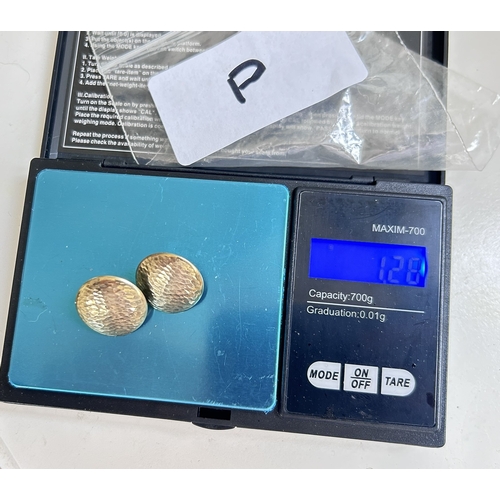 15 - Gold Earrings, backs stamped 9 Carat, no marks to main but acid tests as 9ct weighs circa 1.25g