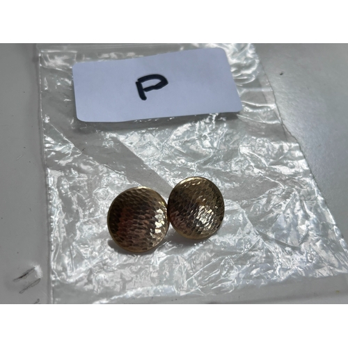 15 - Gold Earrings, backs stamped 9 Carat, no marks to main but acid tests as 9ct weighs circa 1.25g