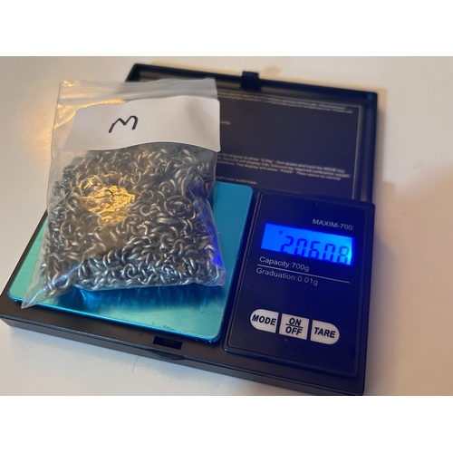 20 - Bulk lot of Sterling Silver Curb Chain and others, Passant stamp on links, weighs circa 206g