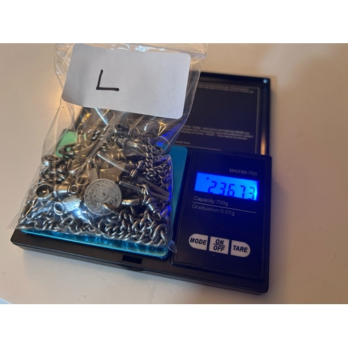 21 - Bulk lot of Sterling Silver Curb chain, albert fob parts etc. Passant marks to links. Weighs circa 2... 