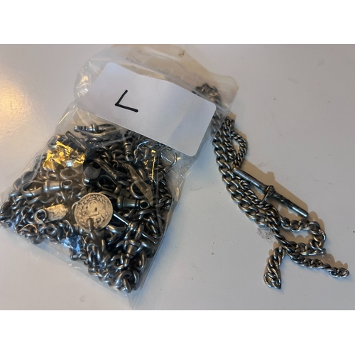 21 - Bulk lot of Sterling Silver Curb chain, albert fob parts etc. Passant marks to links. Weighs circa 2... 