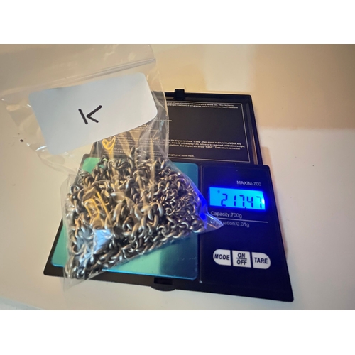 22 - Bulk lot of Sterling Silver Curb Chain, with Passant mark stamp to links. Weights approx. 217g