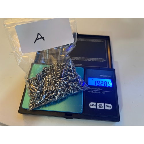 26 - Bulk lot of scrap silver chain, links stamped with Passant mark and a gross weight of circa 192g