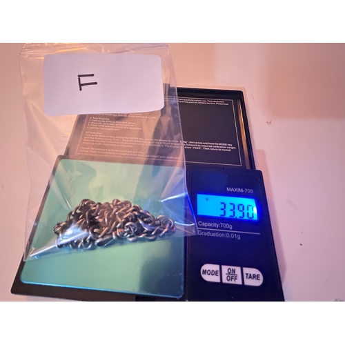 29 - Sterling Silver Albert Fob / Chain, with hallmarks and stamps, weighs circa 34g