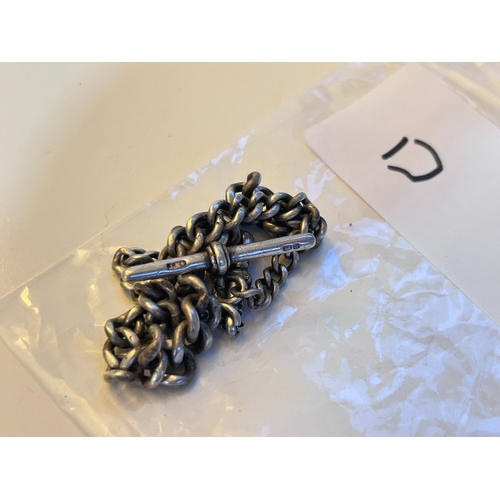 31 - Sterling Silver Albert Fob / Chain, with hallmarks and stamps, weighs circa 33g