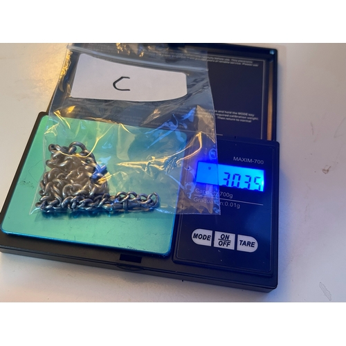 32 - Sterling Silver Albert Fob / Chain, with hallmarks and stamps, weighs circa 30g
