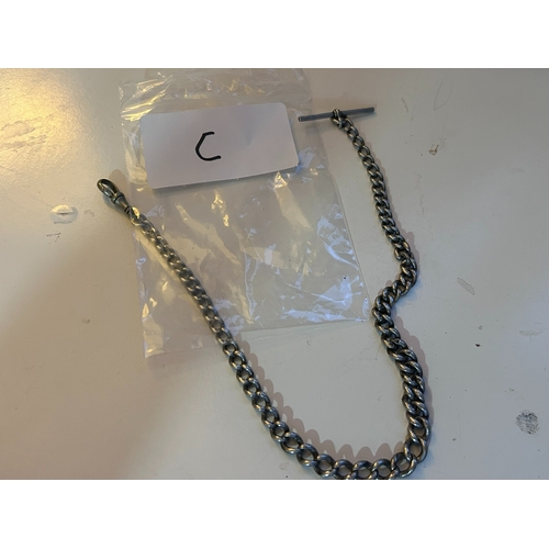 32 - Sterling Silver Albert Fob / Chain, with hallmarks and stamps, weighs circa 30g