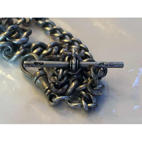 32 - Sterling Silver Albert Fob / Chain, with hallmarks and stamps, weighs circa 30g