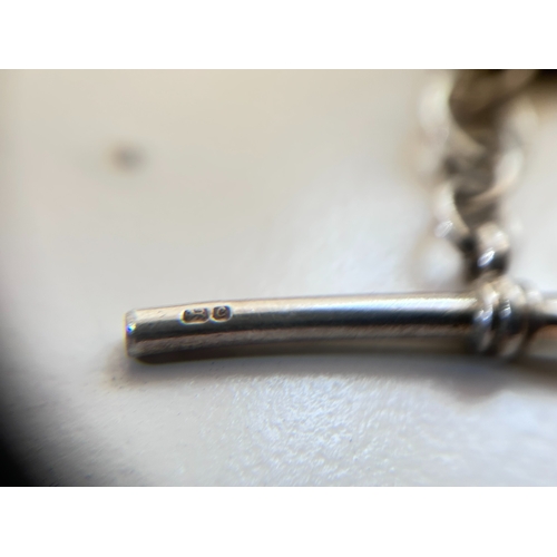 41 - Sterling Silver Albert T-bar's with gold tone chain, gold plated cuff links and another gold tone ch... 