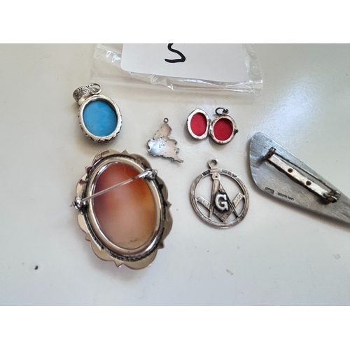 42 - Various Sterling Silver Collectable items, including cameo and other brooches, enamel pin of Britain... 