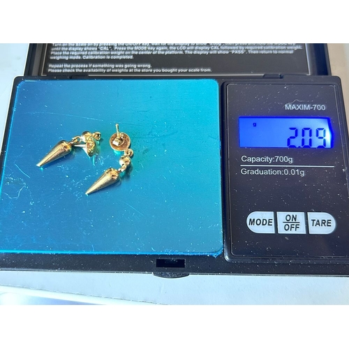 13 - 9ct gold drop earrings - 2.1g, appear unworn