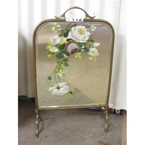 112 - Victorian brass hand painted fire screen