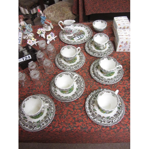 123 - Staffordshire hand painted 21 piece tea set.