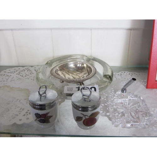 150 - 2 ashtray, glass pen holder, 2 Royal Worchester jars.