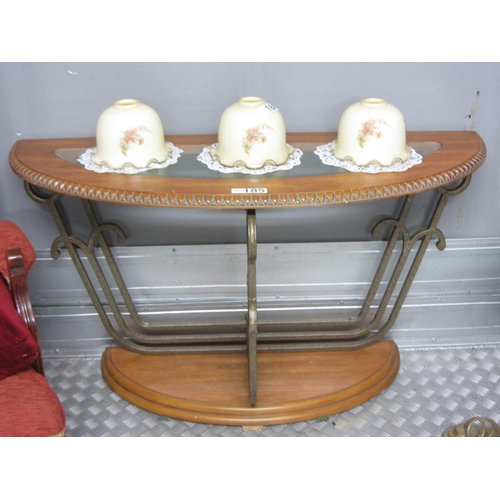 185 - Ornate teak glass top hall table. L: 127cm