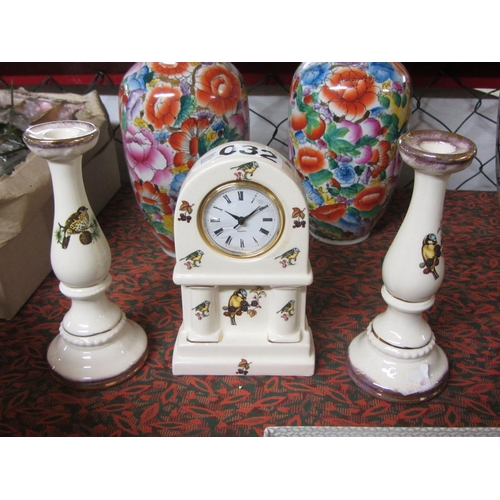 32 - 3 piece hand painted clock set.