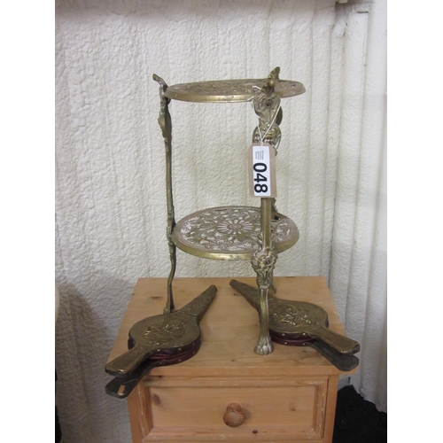 48 - Brass 2 tier occasional table and 2 brass bellows.