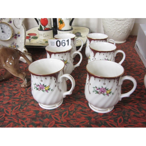 61 - Set of 6 China hand painted mugs.