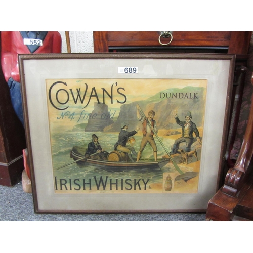 689 - Very unusual sign - Cowan's No 4 Fine Old Irish Whiskey Dundalk.