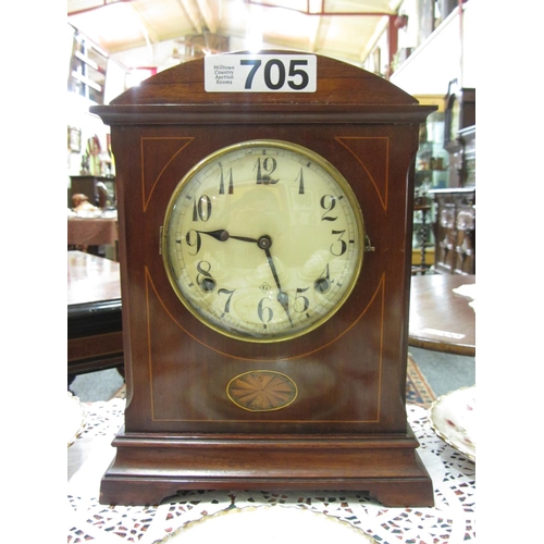 705 - Good Edwardian mahogany inlaid mantle clock.