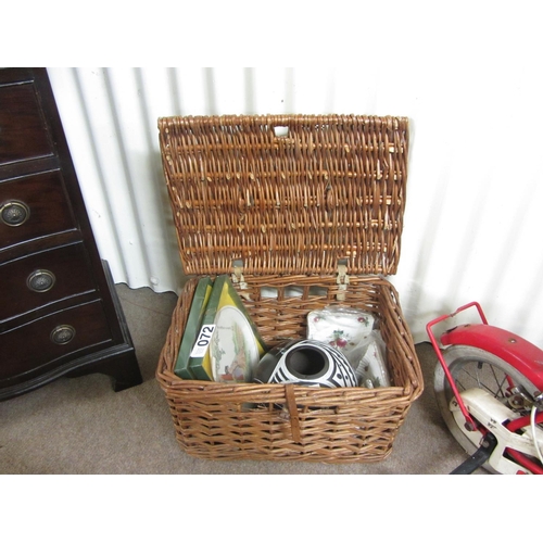 72 - Wicker basket and contents.