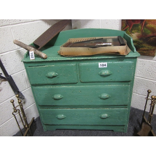 104 - Antique painted pine 4 drawer chest. H:96cm, W:93cm, D:45cm.