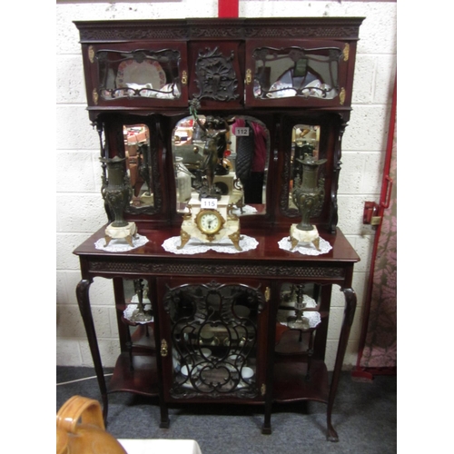 112 - Very fine victorian mahogany carved mirror back chiffonier. H:190cm, W:120cm, D:43cm.